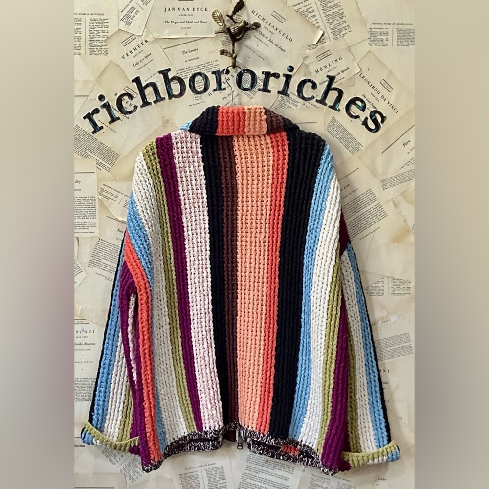Free Peoplle Everything Cardi Sweater Heavy Weight Striped Zipper Pockets - Picture 8 of 8